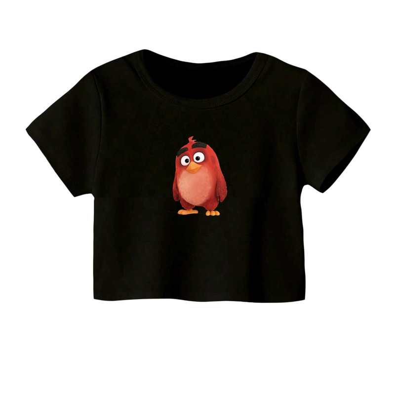 کراپ‌ تی‌شرت آستین کوتاه زنانه مدل angry birds کد۱