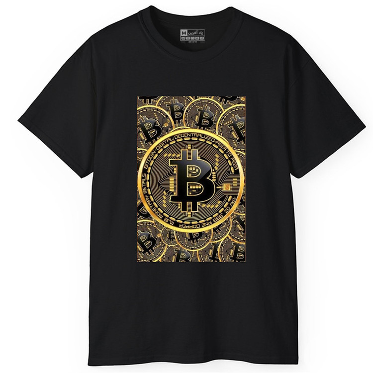تی شرت آستین کوتاه یقه گرد مردانه پاد آفرین طرح بیت کوین ارز دیجیتال کریپتوکارنسی کد 847
