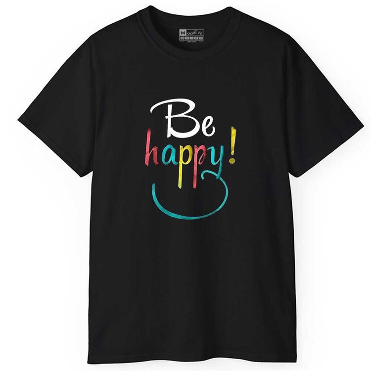 تی شرت آستین کوتاه مردانه پاد آفرین مدل اسپرت طرح متن دار be happy کد 1157