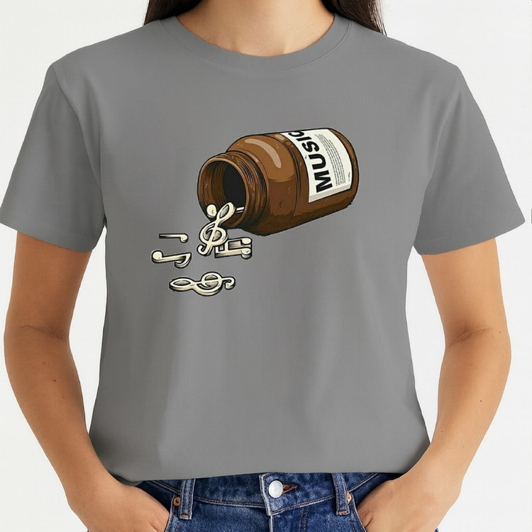 کراپ تیشرت آستین کوتاه زنانه مدل قرص موزیک